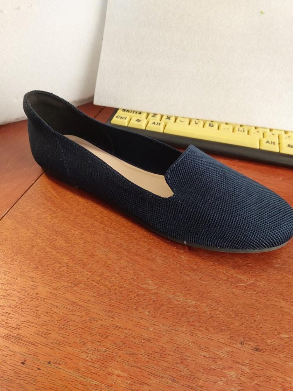 NEW ! Veittes WMN Navy Blue Slip On Knit Flats breathable Textured Upper Sz 10W